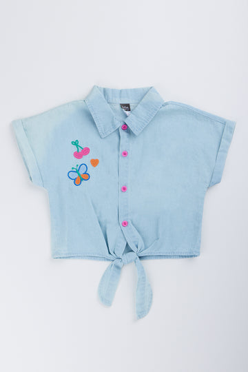 Embroidered Chambray Tie Shirt