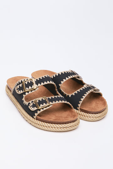 Black Rope Trim Comfort Sandals
