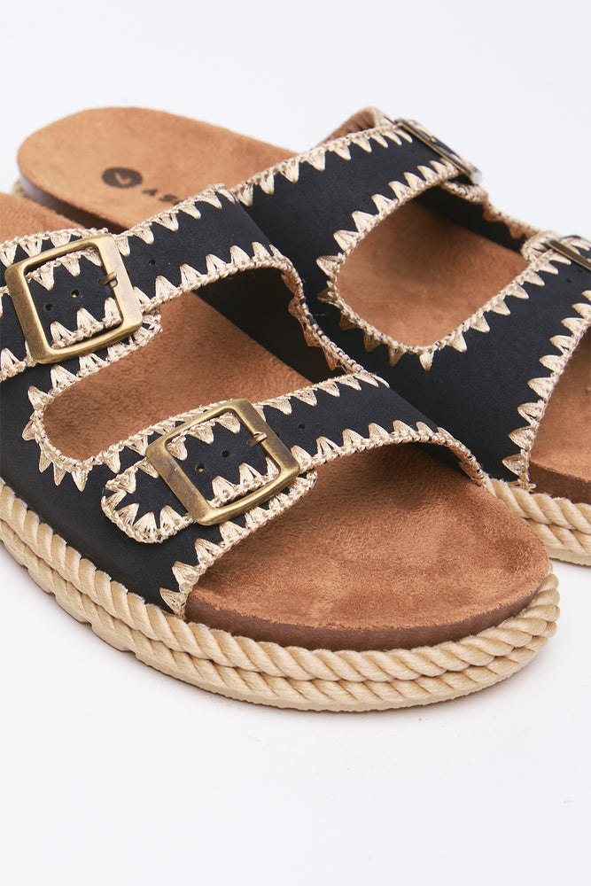 Black Rope Trim Comfort Sandals (2)