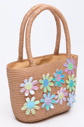 Stone Flower Detail Straw Handbag (2)