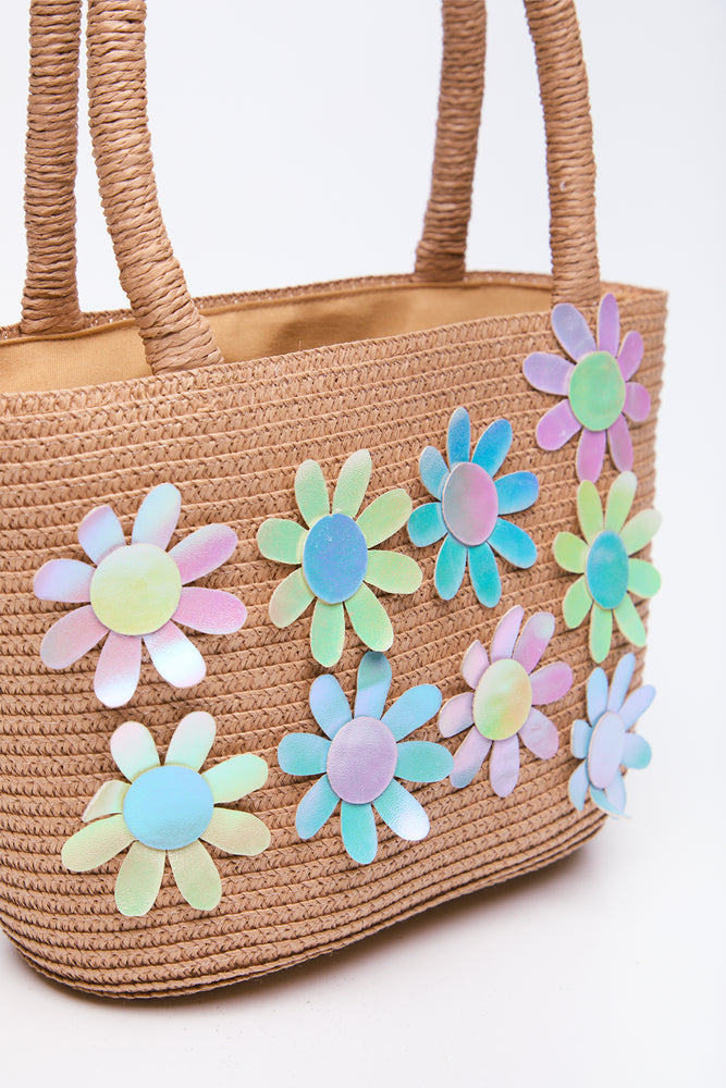 Stone Flower Detail Straw Handbag (3)