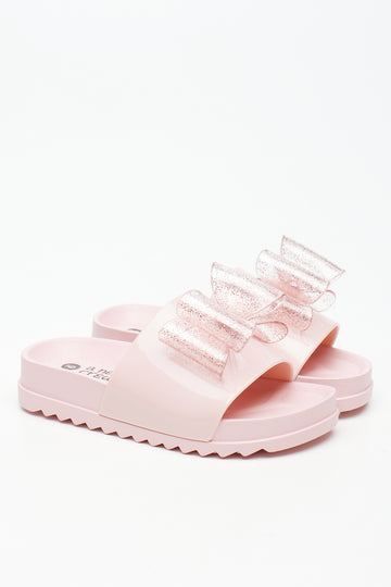 Pink Glitter Bow Jelly Slides