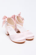 Pink Satin Diamante Buckle Heels