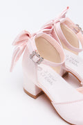 Pink Satin Diamante Buckle Heels (2)