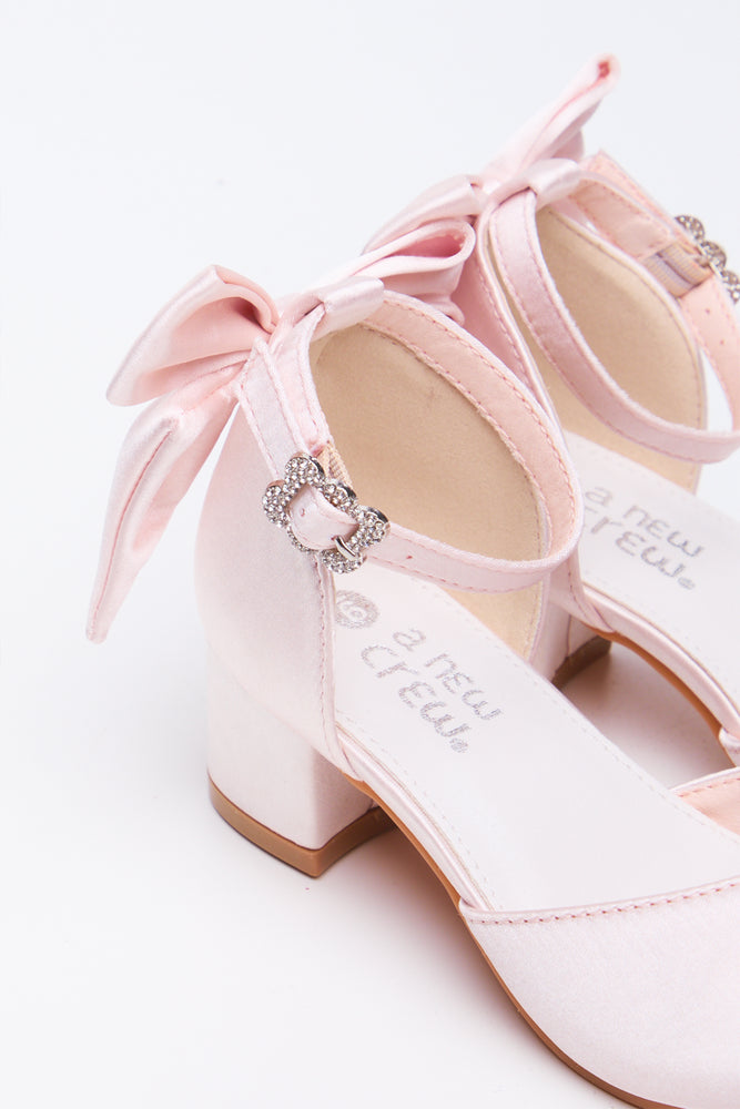 Pink Satin Diamante Buckle Heels (2)