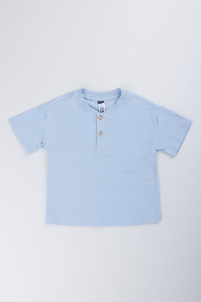 Light Blue Textured Henley T-Shirt