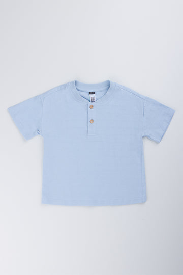 Light Blue Textured Henley T-Shirt