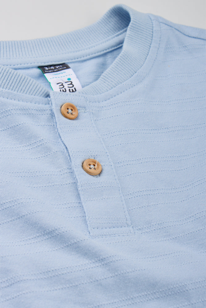 Light Blue Textured Henley T-Shirt (1)
