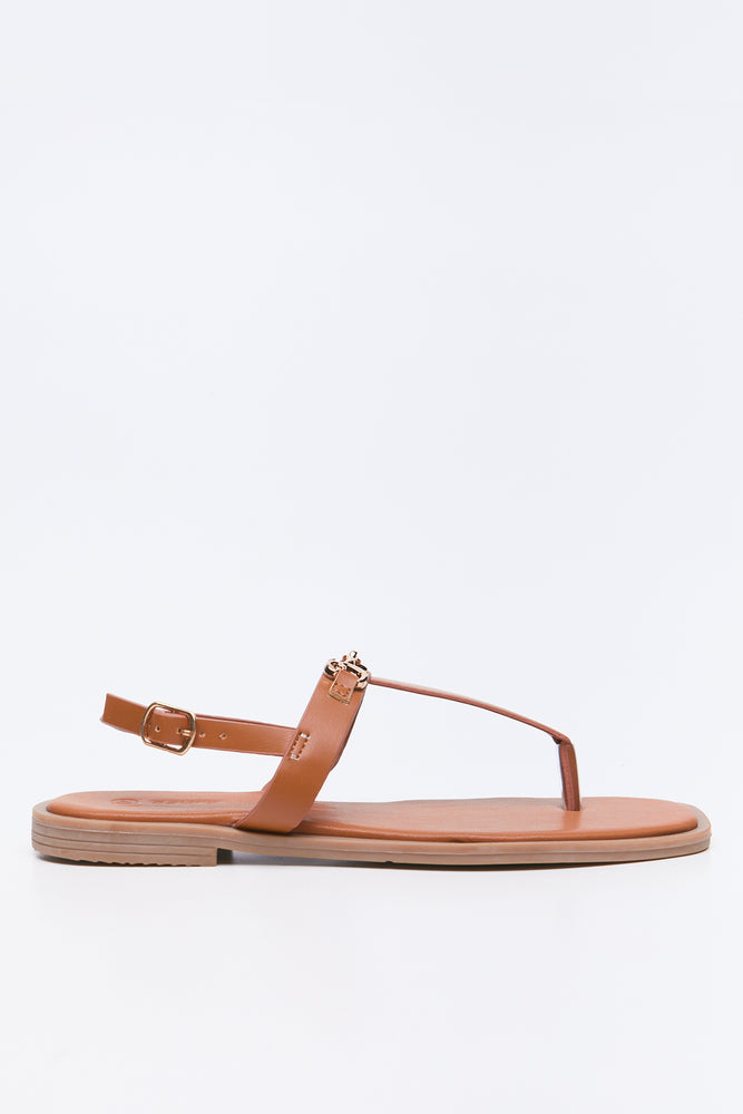 Tan Snaffle Trim T-Bar Sandals (1)