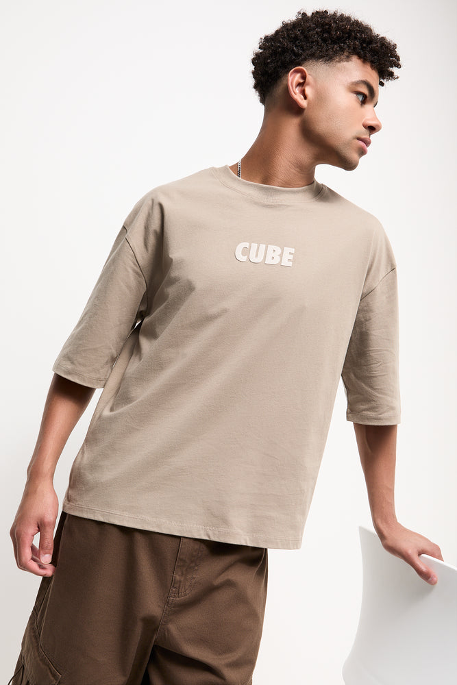 Taupe Boxy Fit Graphic T-Shirt