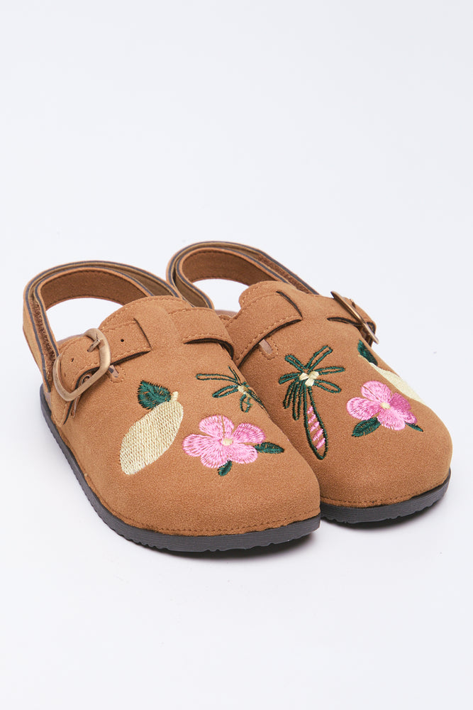 Camel Tropical Embroidered Mule