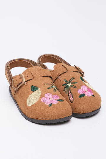 Camel Tropical Embroidered Mule