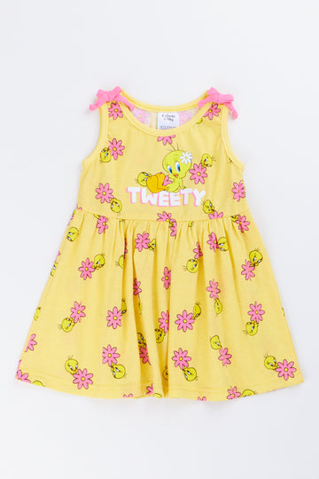 Yellow Tweety Bird Print Dress