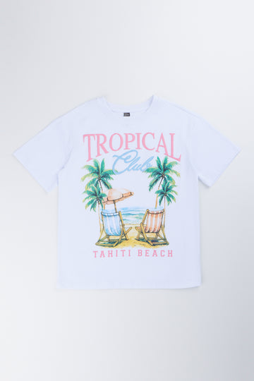 White Tropical Club Oversized T-Shirt
