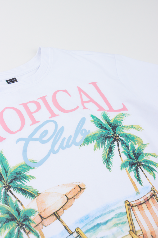 White Tropical Club Oversized T-Shirt (1)