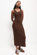 Chocolate Ribbed Strappy Bodycon Dress