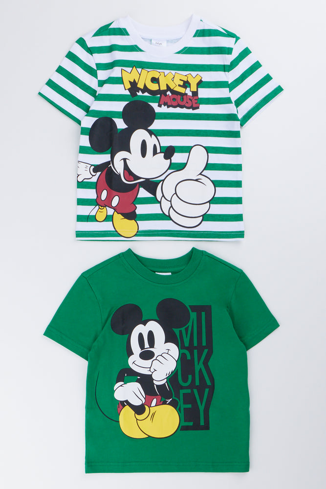 Green & Stripe Mickey Mouse 2-Pack T-Shirts