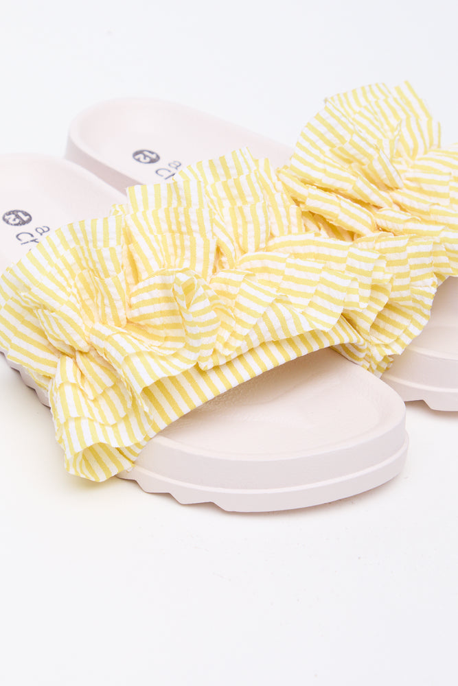 Yellow Striped Ruffle Pool Slides (2)