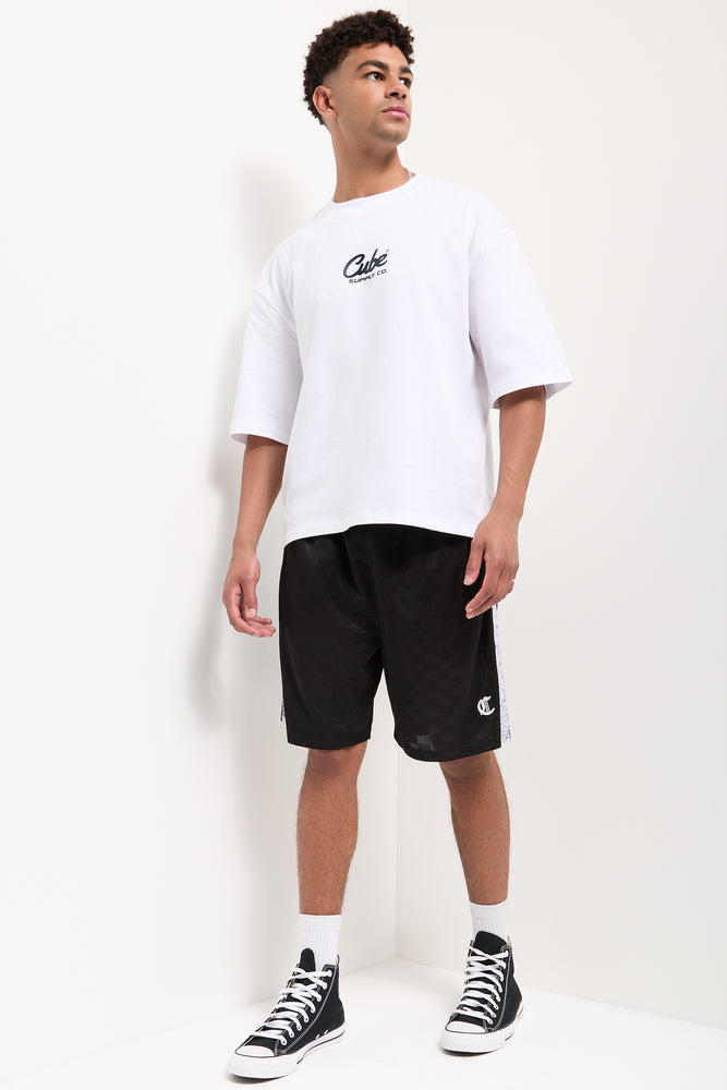 Black Check Knit Side Tape Shorts