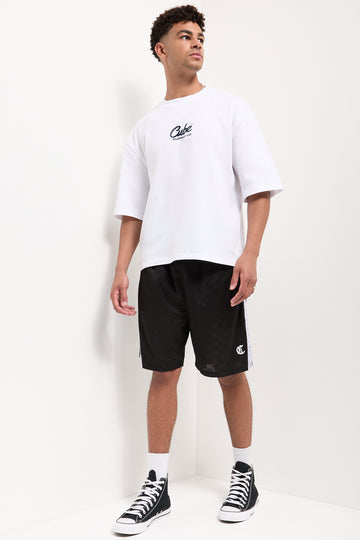 Black Check Knit Side Tape Shorts
