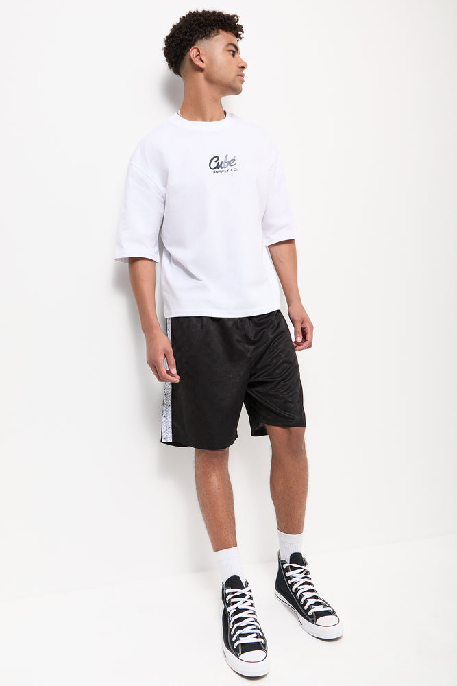 Black Check Knit Side Tape Shorts (1)