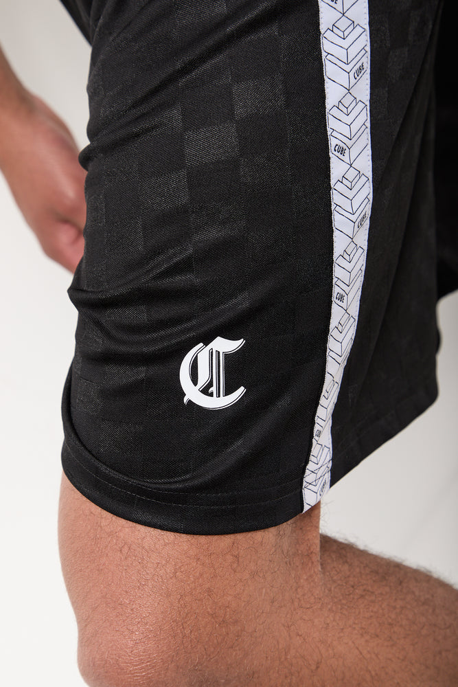 Black Check Knit Side Tape Shorts (2)