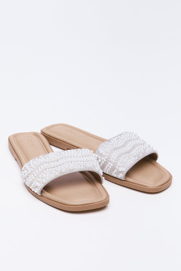 Cream Pearl Detail Mule Sandals