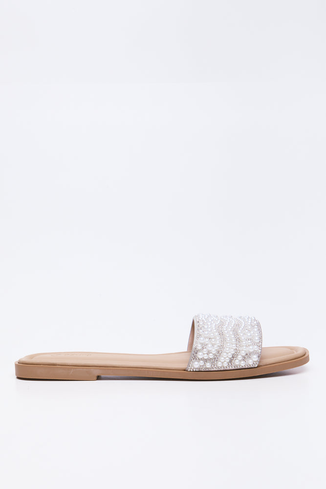 Cream Pearl Detail Mule Sandals (1)