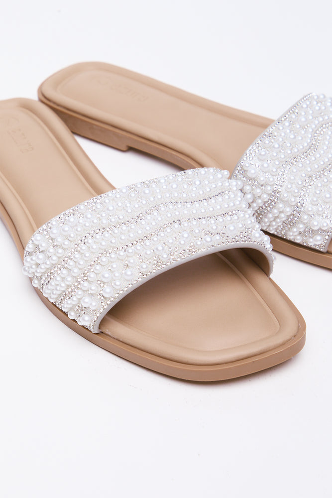Cream Pearl Detail Mule Sandals (2)
