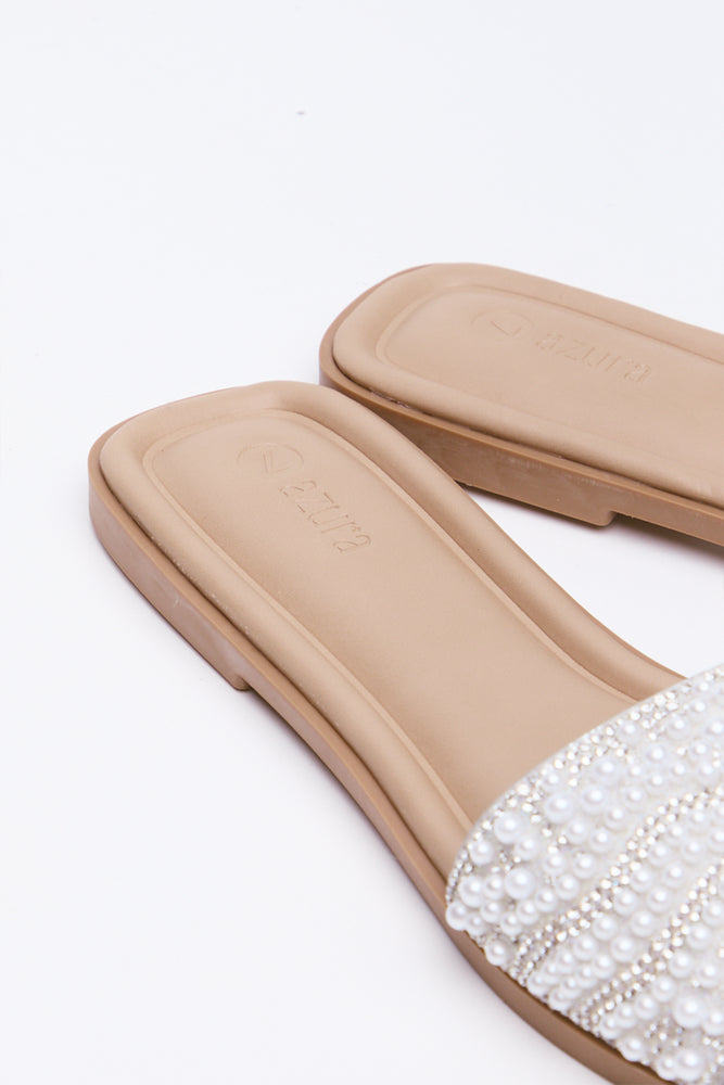 Cream Pearl Detail Mule Sandals (3)