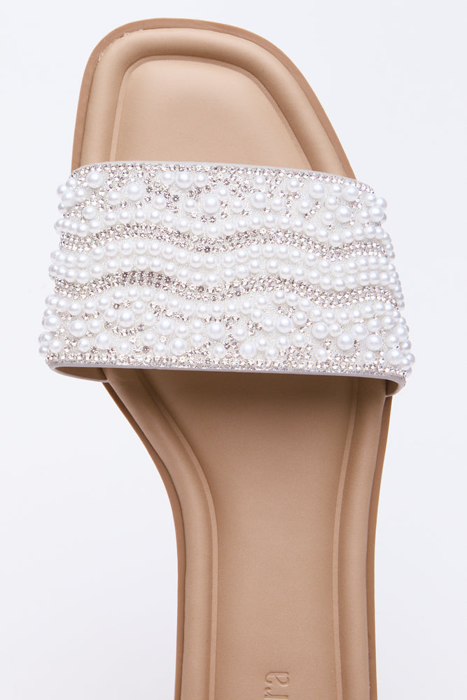Cream Pearl Detail Mule Sandals (4)