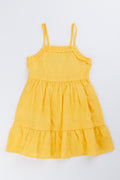 Yellow Embroidered Tiered Dress
