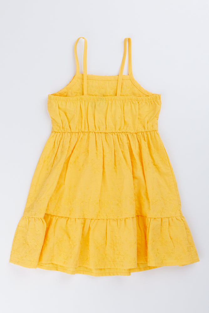 Yellow Embroidered Tiered Dress (2)