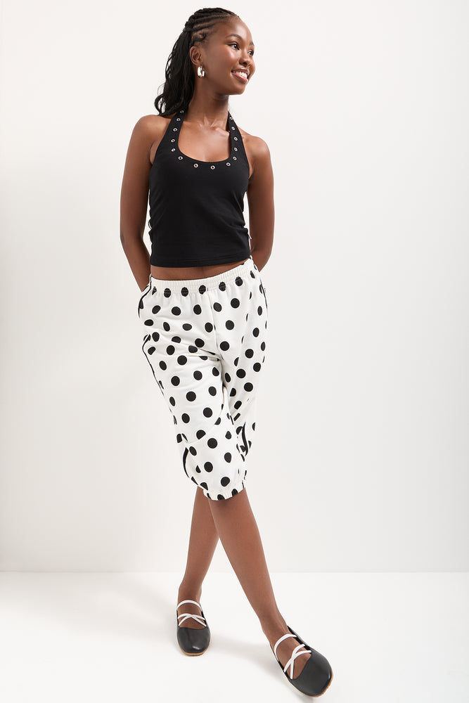 Polka Dot Fleece Capri Pants