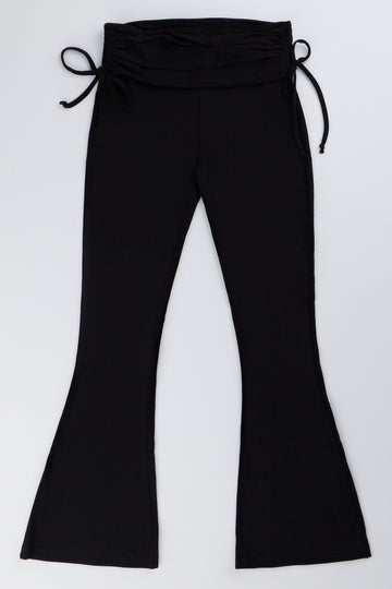 Black Ruched Waist Flare Pants