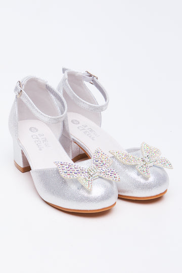 Silver Butterfly Trim Block Heels