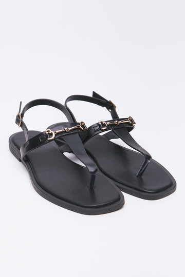Black Snaffle Trim T-Bar Sandals