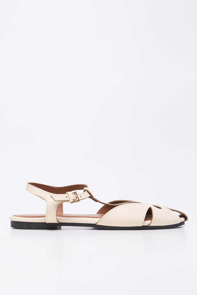 Cream Flat Cage Sandals (1)