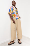 Beige Wide Leg Cropped Pants