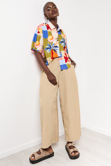 Beige Wide Leg Cropped Pants