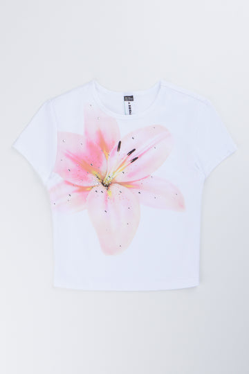 White Diamante Flower Baby T-Shirt