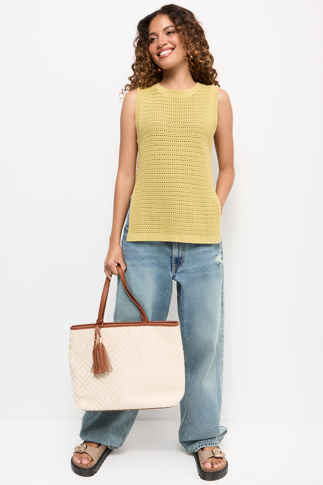 Olive Green Sleeveless Openwork Vest (1)