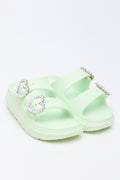 Lime Pearl Buckle Slide Sandals