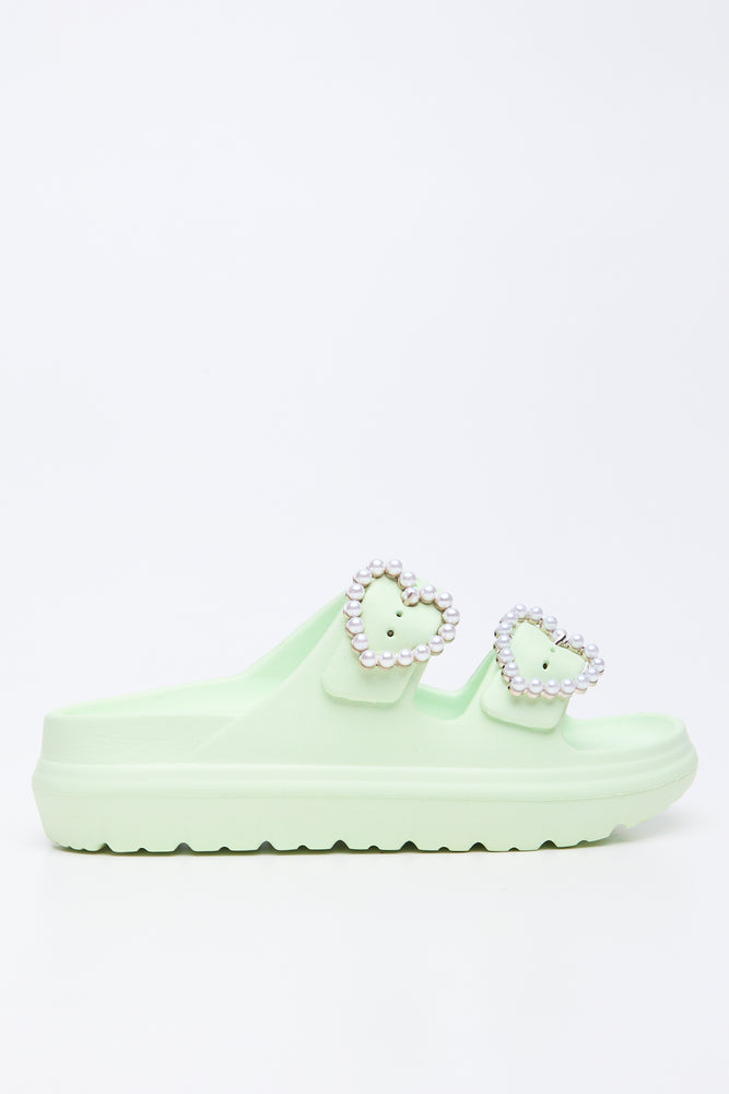 Lime Pearl Buckle Slide Sandals (1)