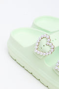 Lime Pearl Buckle Slide Sandals (3)