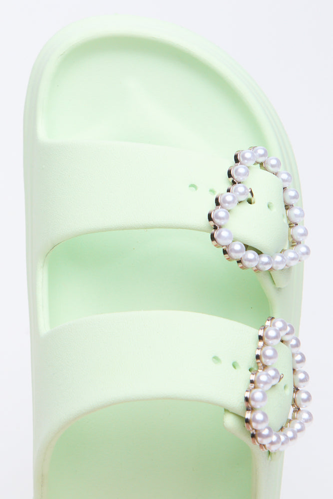 Lime Pearl Buckle Slide Sandals (4)