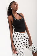 Black Eyelet Detail Halter Top
