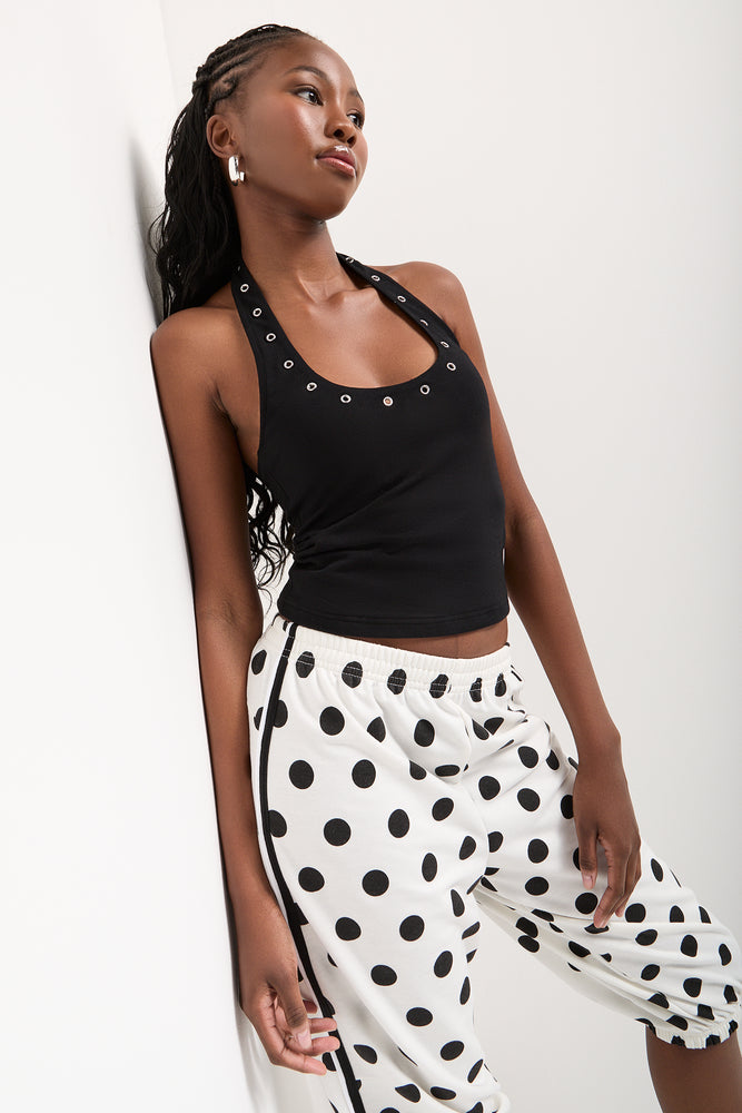Black Eyelet Detail Halter Top