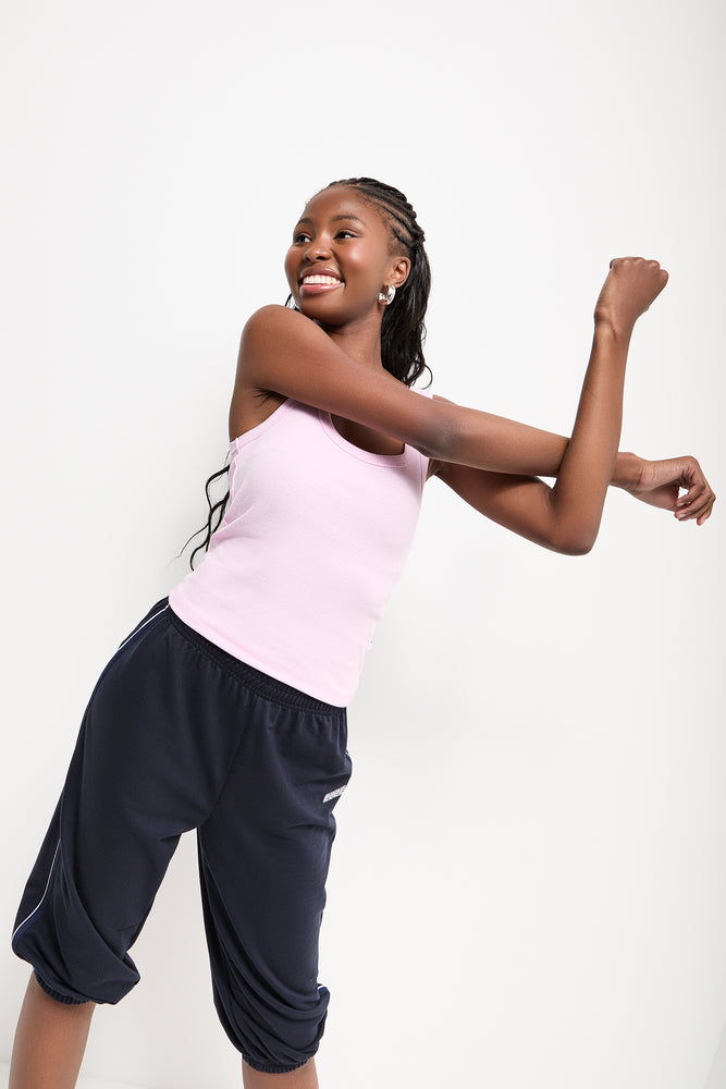 Pink Ribbed Strappy Vest (1)