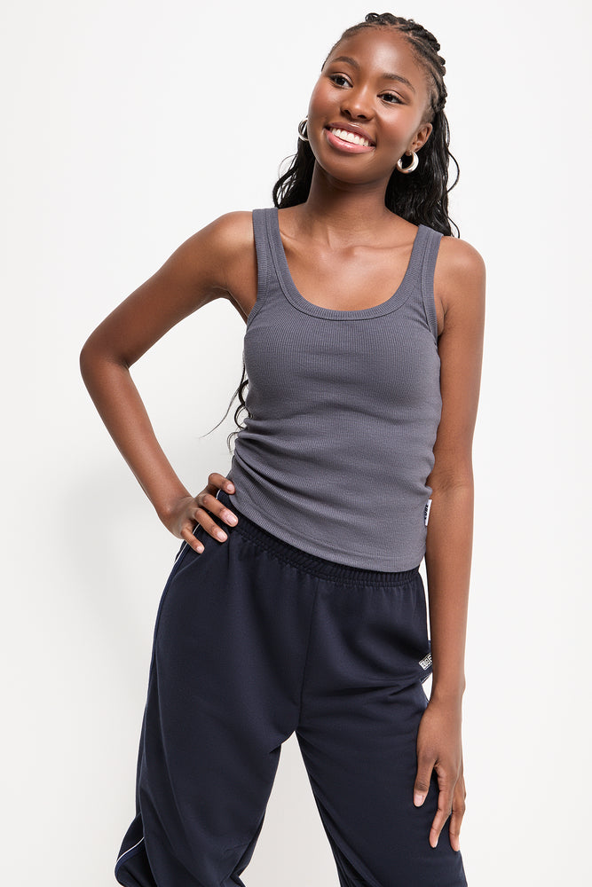 Charcoal Ribbed Strappy Vest (1)